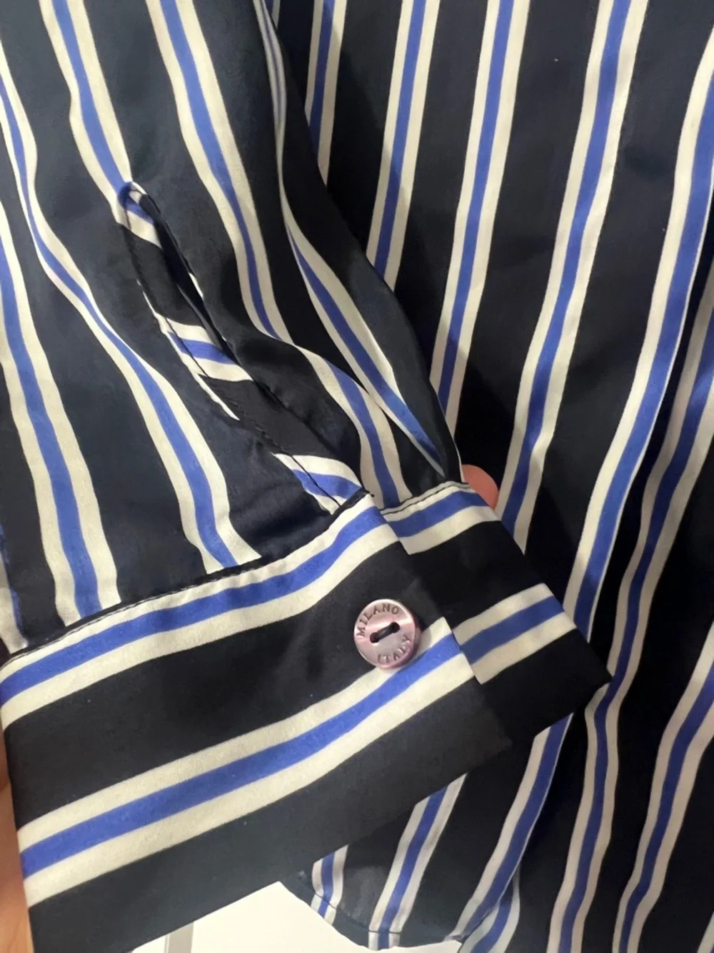 Milano Black, White and Blue Vertical Stripe Shirt - Picture 5 of 6